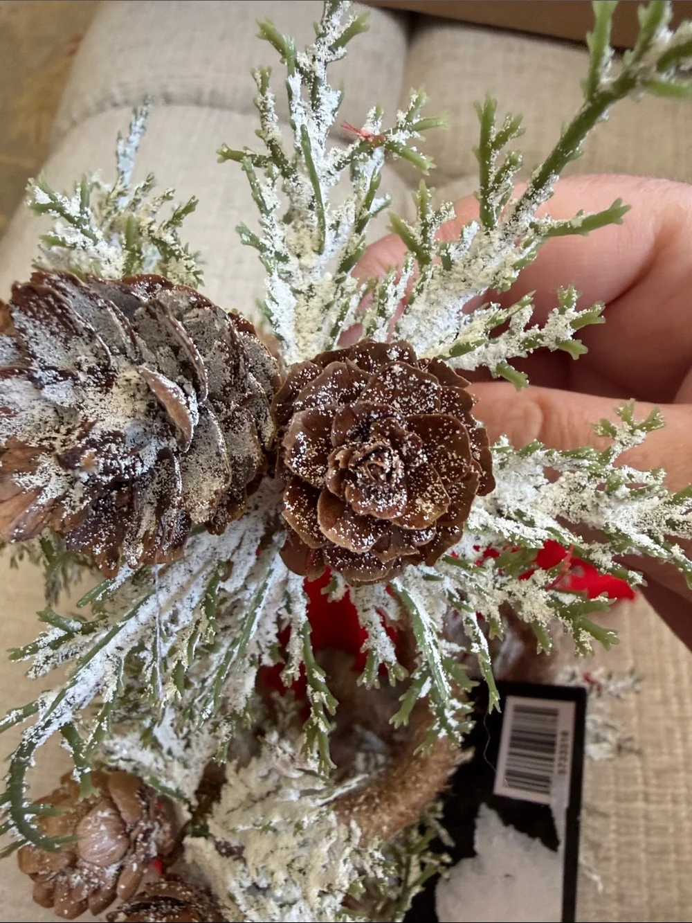 7- Red Pinecone and Snowy Green Holiday Wreath Accent napkin ring holder